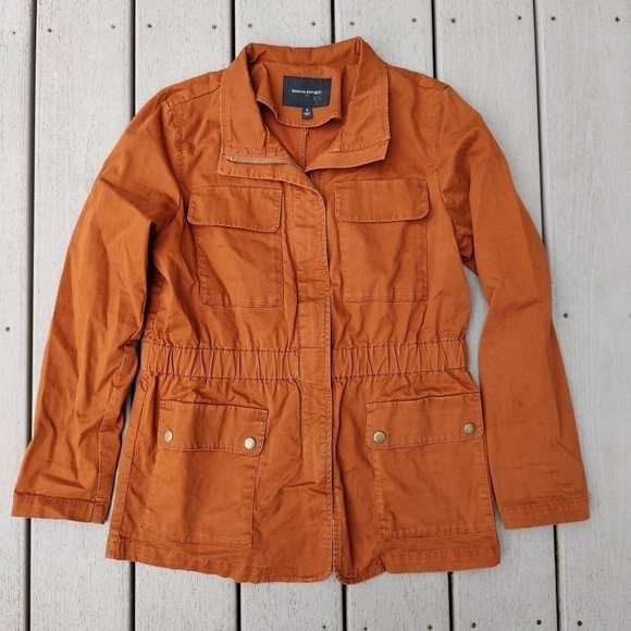 Banana Republic Rust Burnt Orange Military Utility Zip Up Jacket Womens S Small - Picture 2 of 13